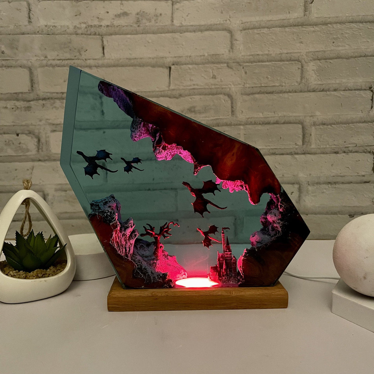 Fire Dragon and Ice Dragon Resin Lamp 3D Dragon Desk Lamp Game of Power Dragon Lamp Lighting Home Decoration