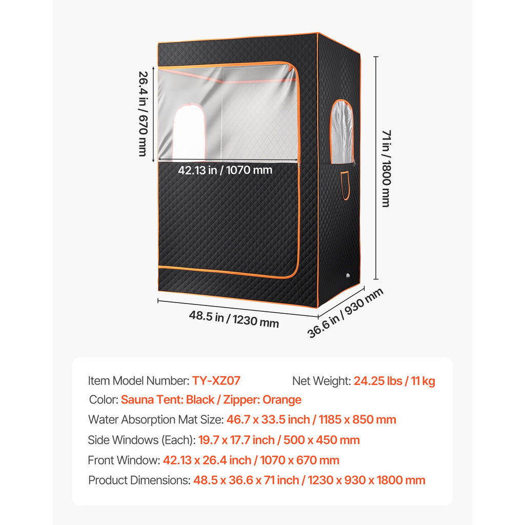 Upgraded Portable Steam Sauna for Home, 2 Person Spa Tent with Foldable Chairs - Black
