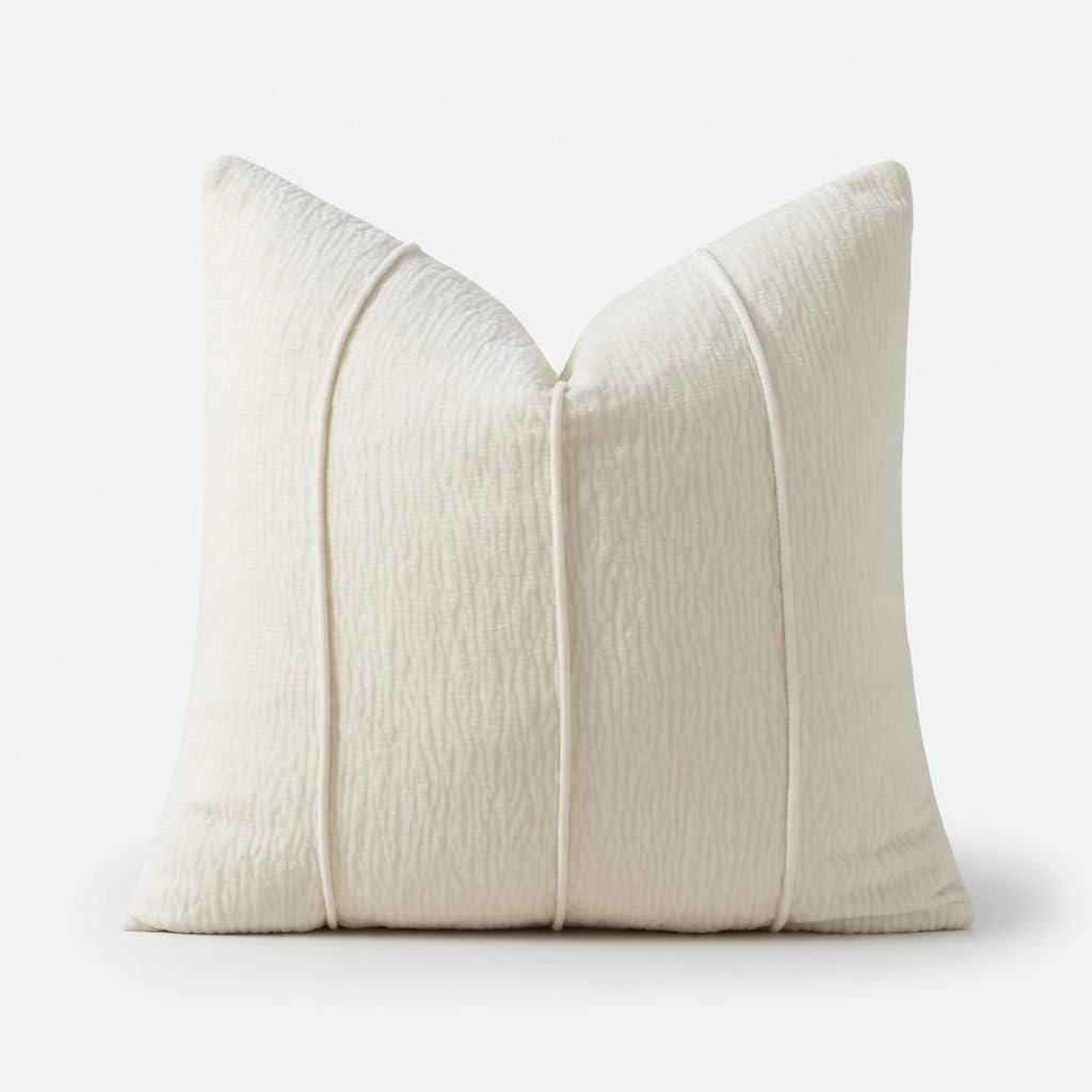 Fennco Styles Beige Chenille Lumbar Throw Pillow with Insert 12" X 20", Textured Corded Ribbed Decorative Filled Accent Pillow for Couch, Bed, Home and Cottage Décor, 1-Pack