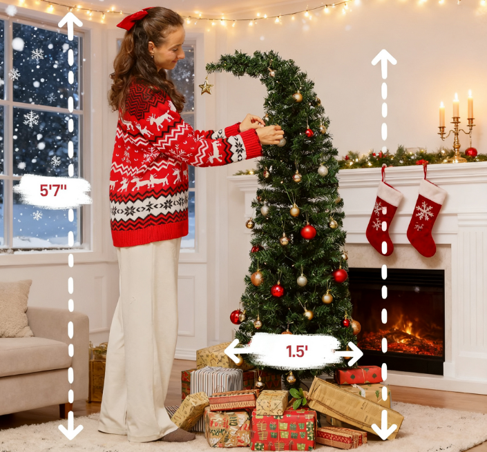 5 Ft Prelit Bent Top Christmas Tree with 300 LEDs and Metal Stand
