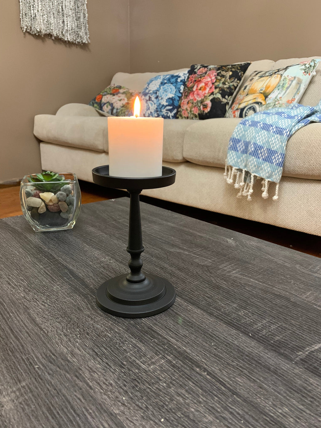 Vibhsa Pillar Candle Holder | Matte Black, 7"H, Fits 3.5" Candles