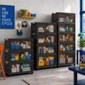 2/3/4/5-tier modular foldable stackable storage cabinets, no-assembly foldable storage boxes with vertical transparent double doors and gold handles, 360° swivel casters, perfect for office, living room, studio, classroom, g