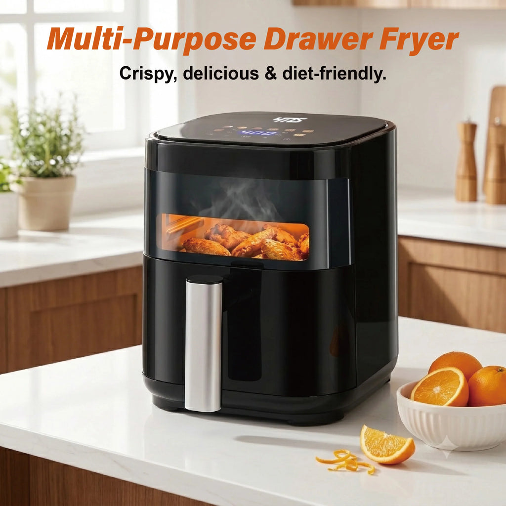 3.2QT Touchscreen Air Fryer with Visible Window, Black, 8-in-1 Preset Functions, Oil-Free Healthy Cooking, Fast & Easy to Clean,
