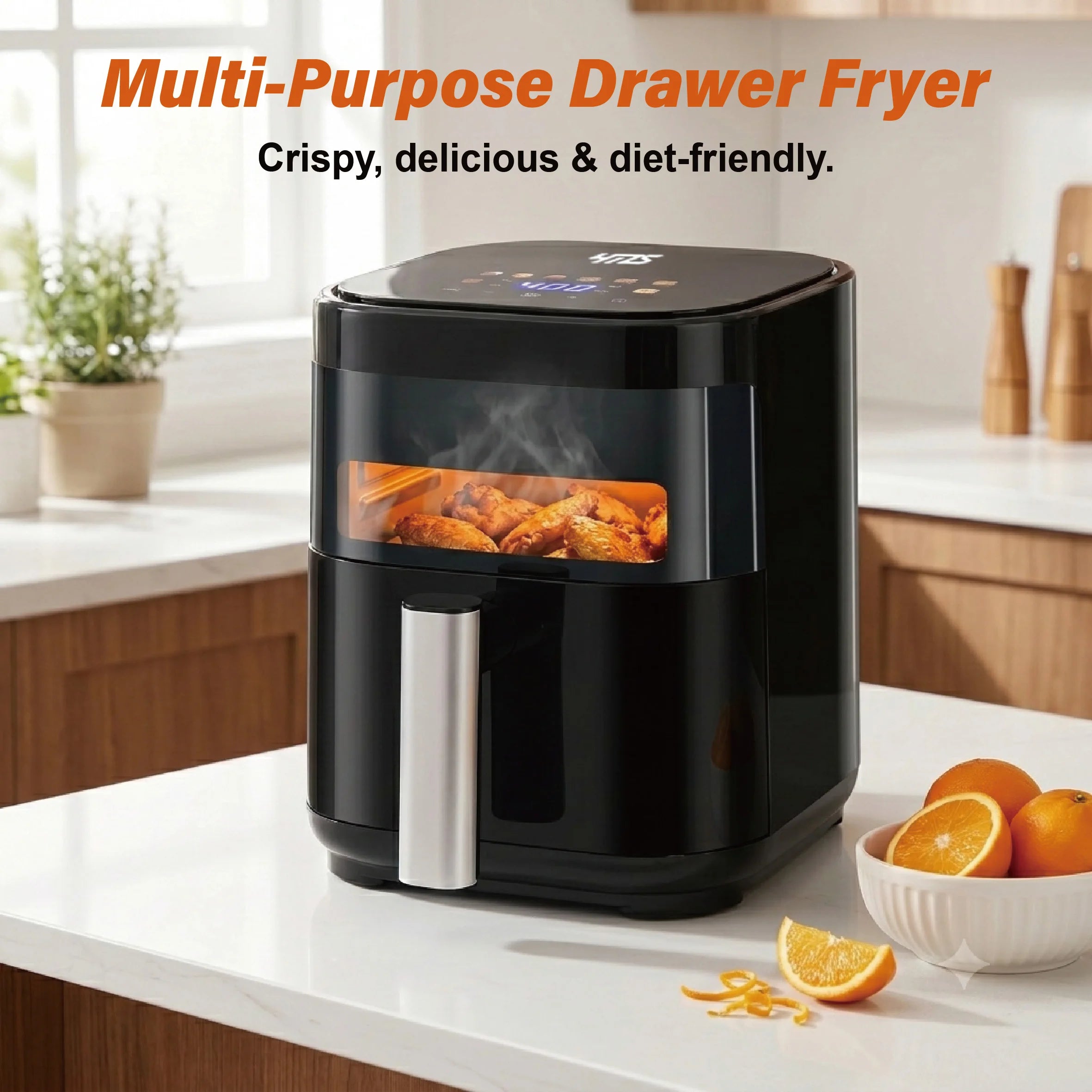 3.2QT Touchscreen Air Fryer with Visible Window, Black, 8-in-1 Preset Functions, Oil-Free Healthy Cooking, Fast & Easy to Clean,