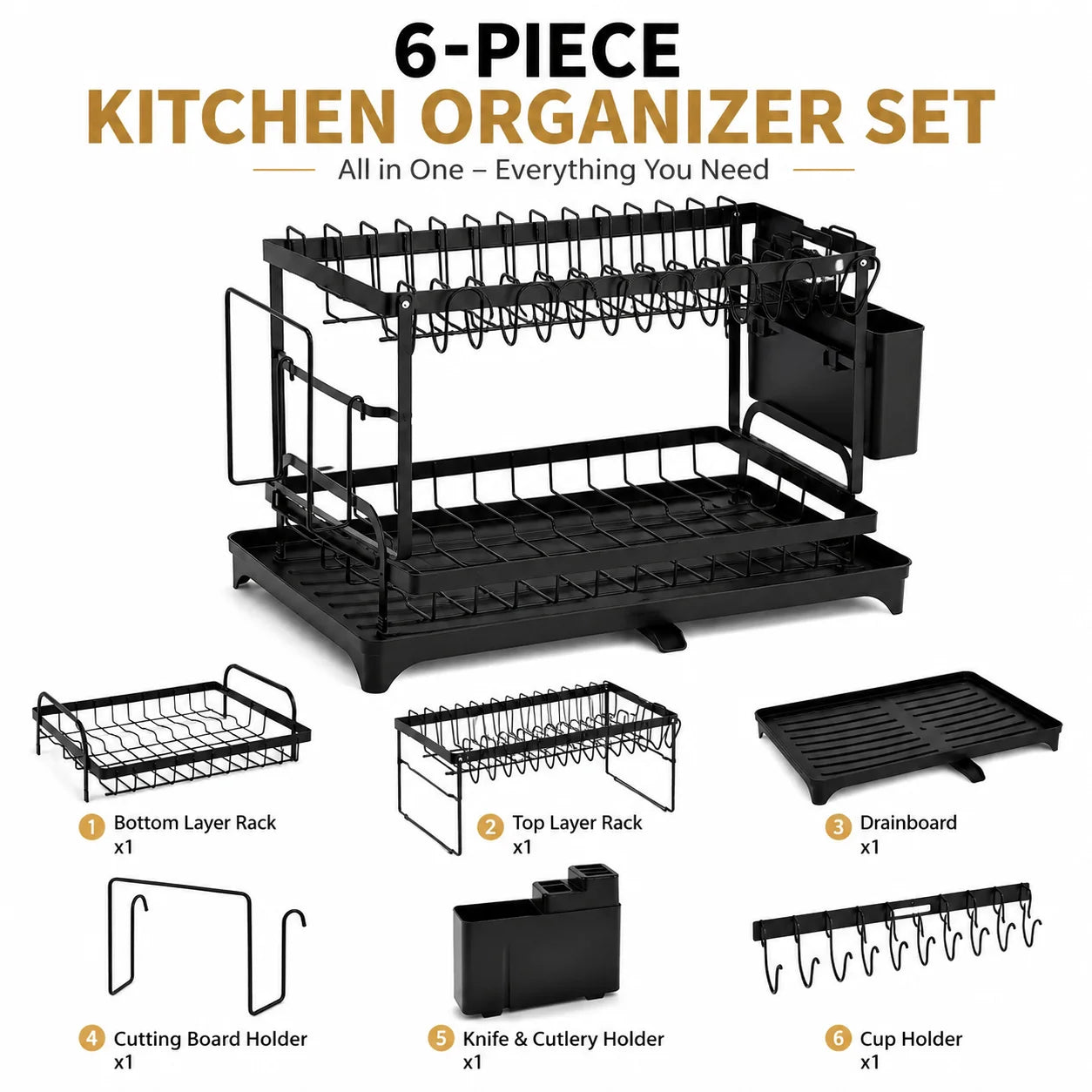 2 Tier Black Kitchen Countertop Storage Rack, Space Saving Metal Organizer Shelf for Kitchen, Pantry & Home