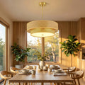 Bohemian style woven rattan and linen chandelier