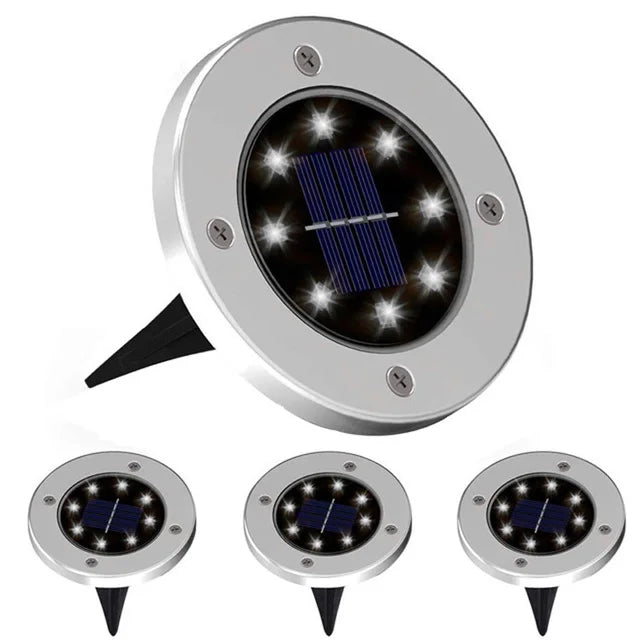 4Pcs Solar Power Disk Light 8LED Ground Lamp Light Spot Lamp for Outdoor Path Way Yard Garden Decking Lawn Waterproof