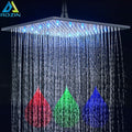 Matte Black 16 inch Rainfall shower head Brass square led light