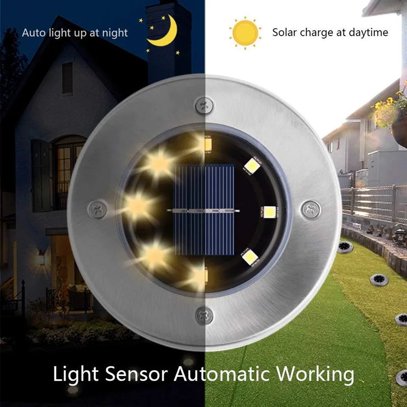 4Pcs Solar Power Disk Light 8LED Ground Lamp Light Spot Lamp for Outdoor Path Way Yard Garden Decking Lawn Waterproof