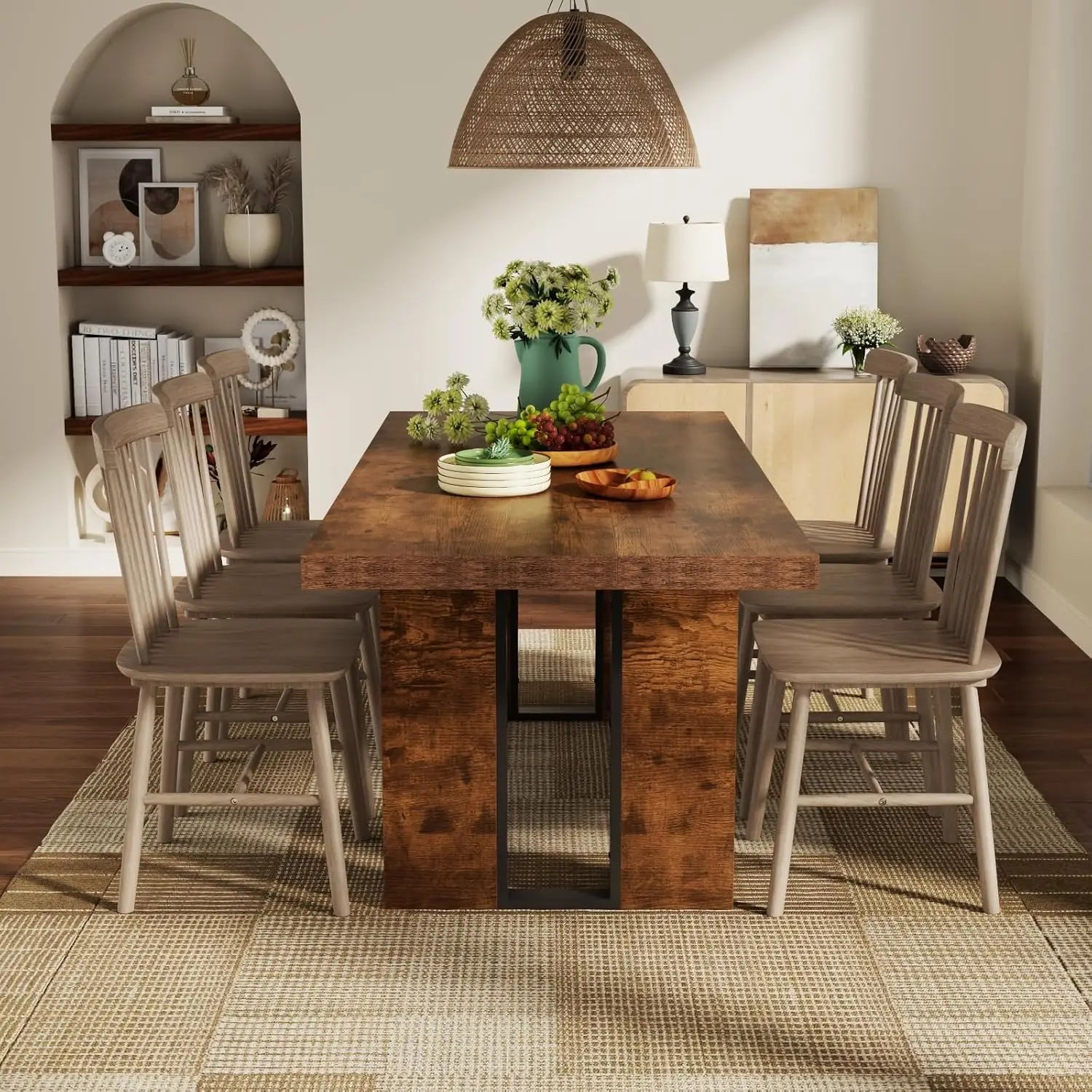 71" Rustic Dining Table Seats 6-8 Heavy Duty Legs Dining Room Retro