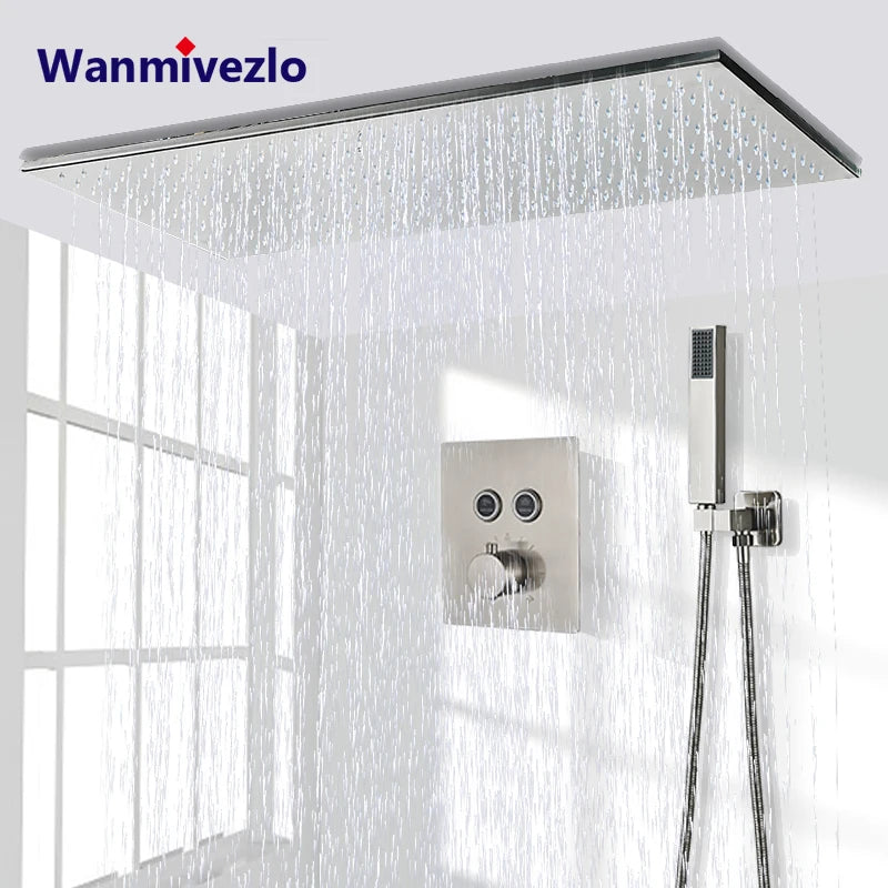 Nickel/Chrome/Black LED 40cm/80cm rectangular brass shower nozzle faucet bathroom accessories