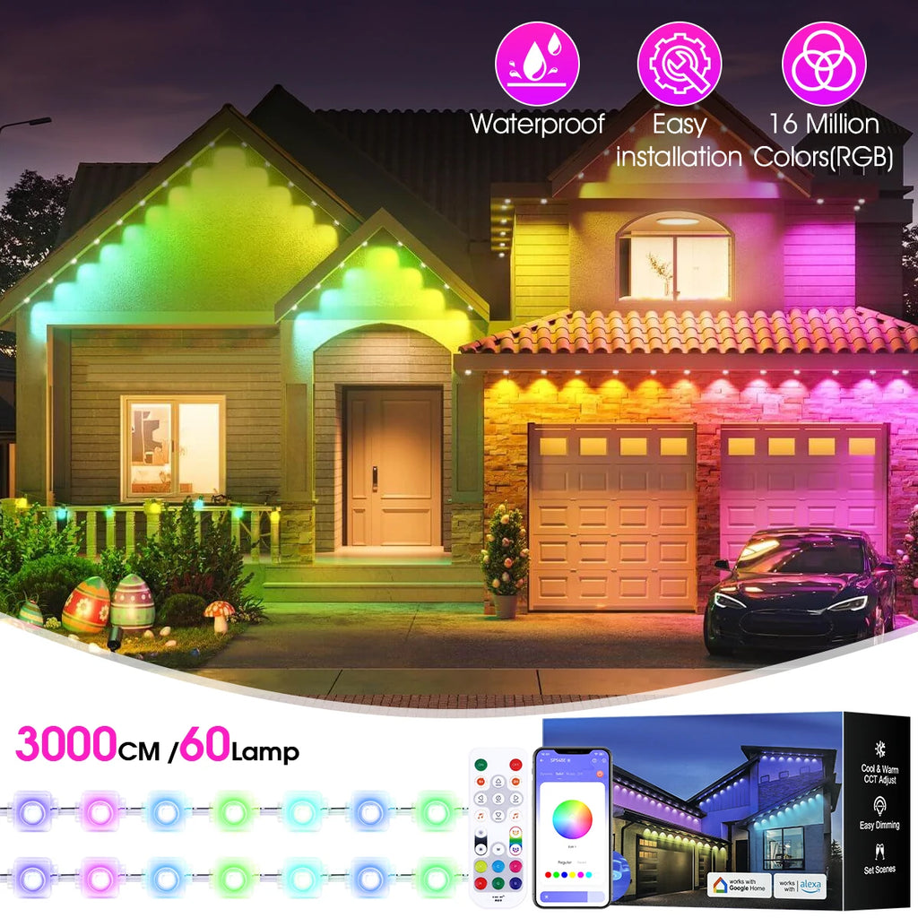 Permanent Outdoor Lights, 100ft/150FT RGBIC Outdoor Lights with 60/90 LED Lights, IP67 Waterproof, 100 Scene Modes