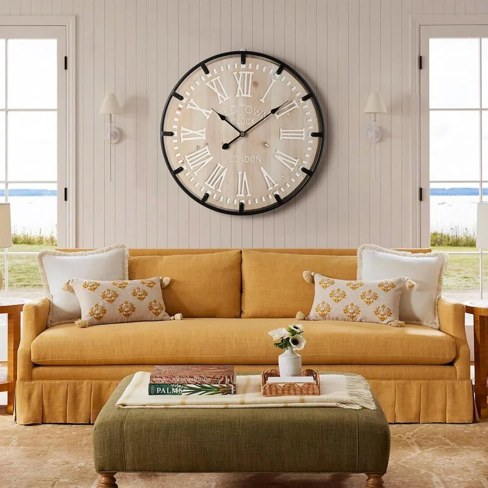 Farmhouse 30 Inch Extra Large Decorative Wall Clock with Metal Circle