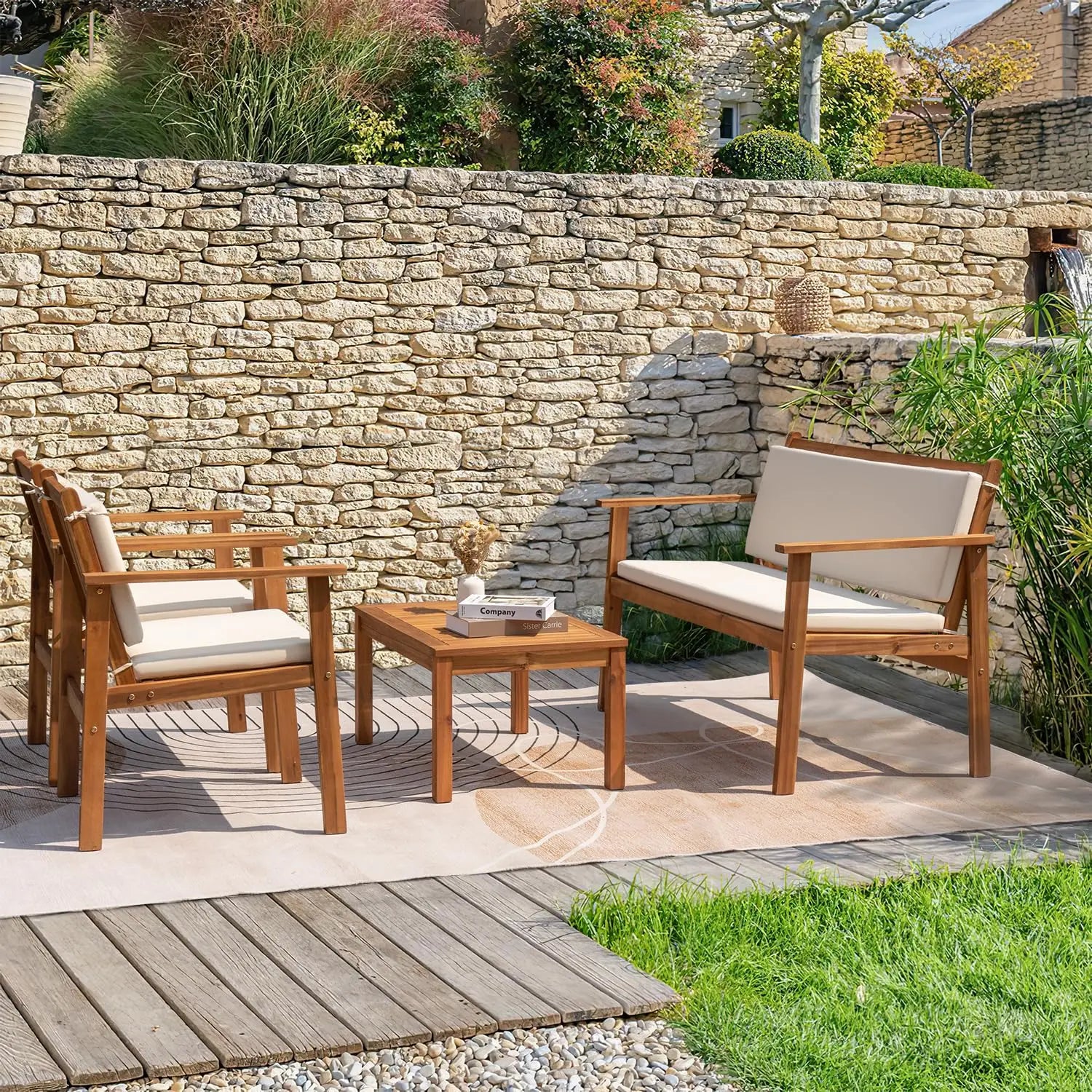 4 Piece Patio Bistro Set w/ Loveseat Coffee Table