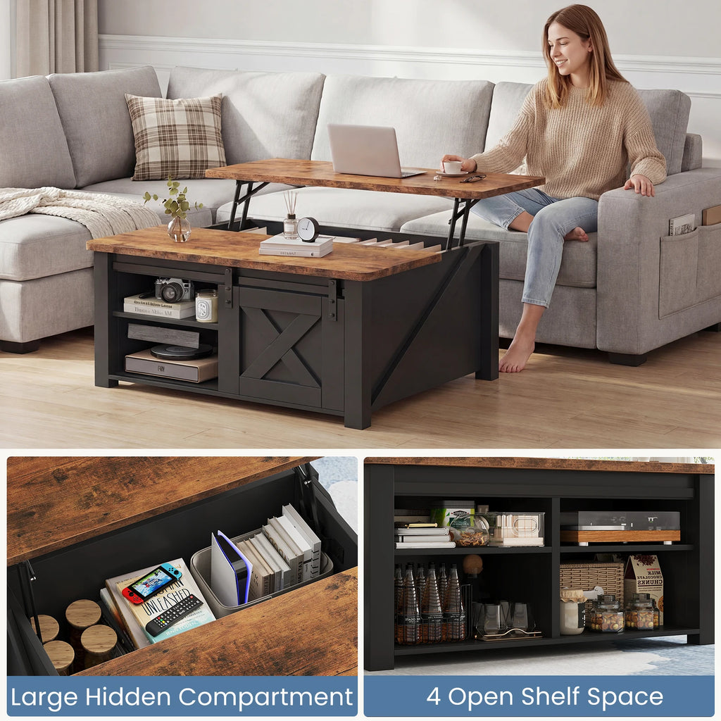 31.5IN Wood Lift Top Coffee Tables Square Living Room Adjustable Storage Shelf Easy Lift Or Lower For Tea Dining Tables