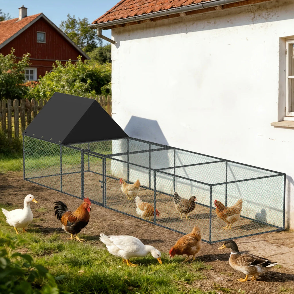 Large Walk-in Chicken Runs Fence Hen Duck House with Nylon Netting and Cover Habitat Cage