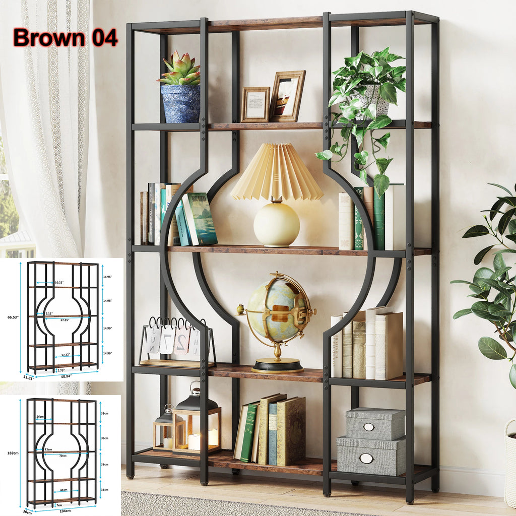5 Tier Etagere Bookcase, Freestanding Tall Bookshelves Display Shelf Storage Organizer