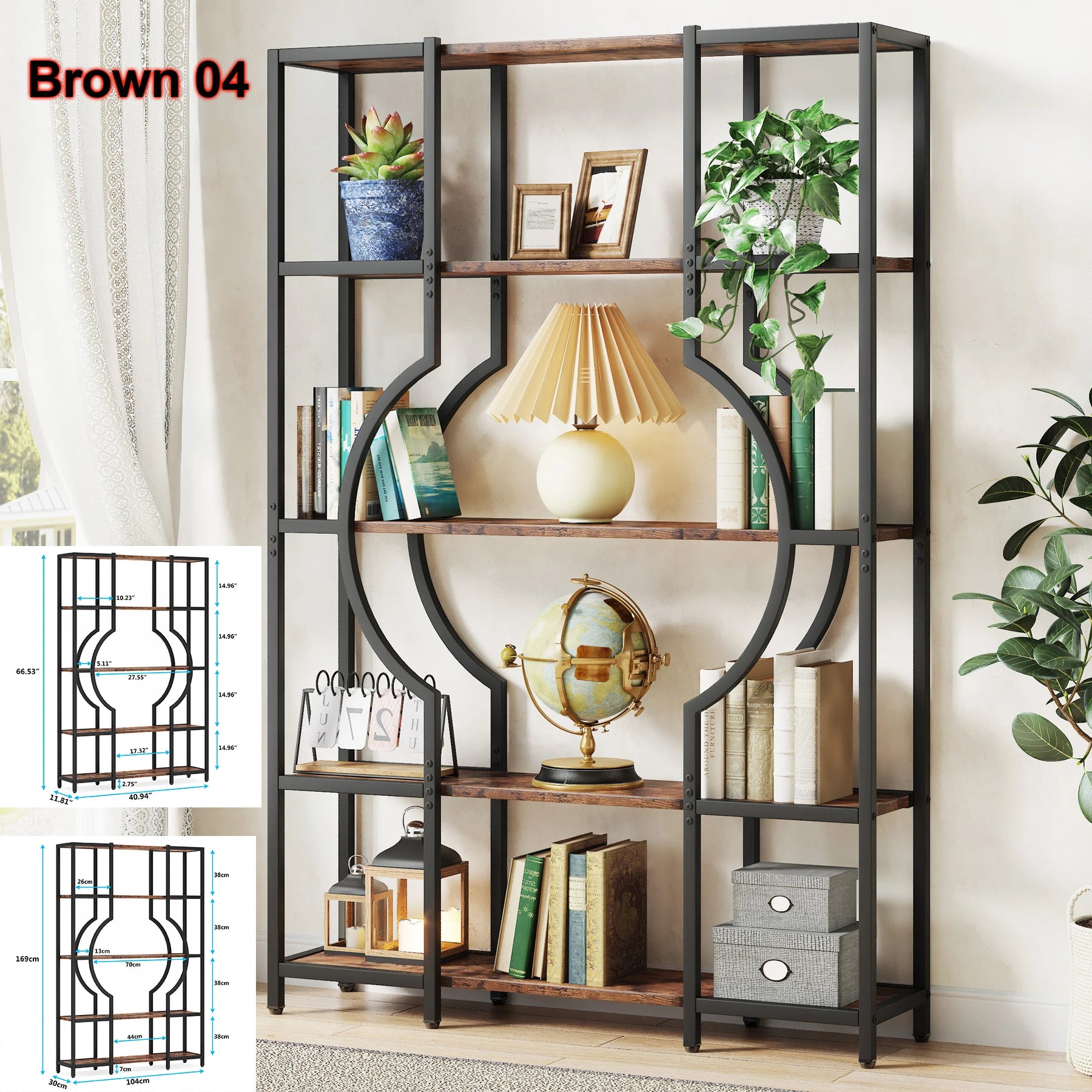 5 Tier Etagere Bookcase, Freestanding Tall Bookshelves Display Shelf Storage Organizer