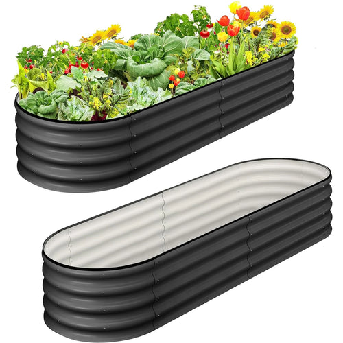 2 Pack 4.5x2x1FT Oval Raised Garden Bed, Galvanized Metal Planter Box, Open Bottom For Vegetables Flowers
