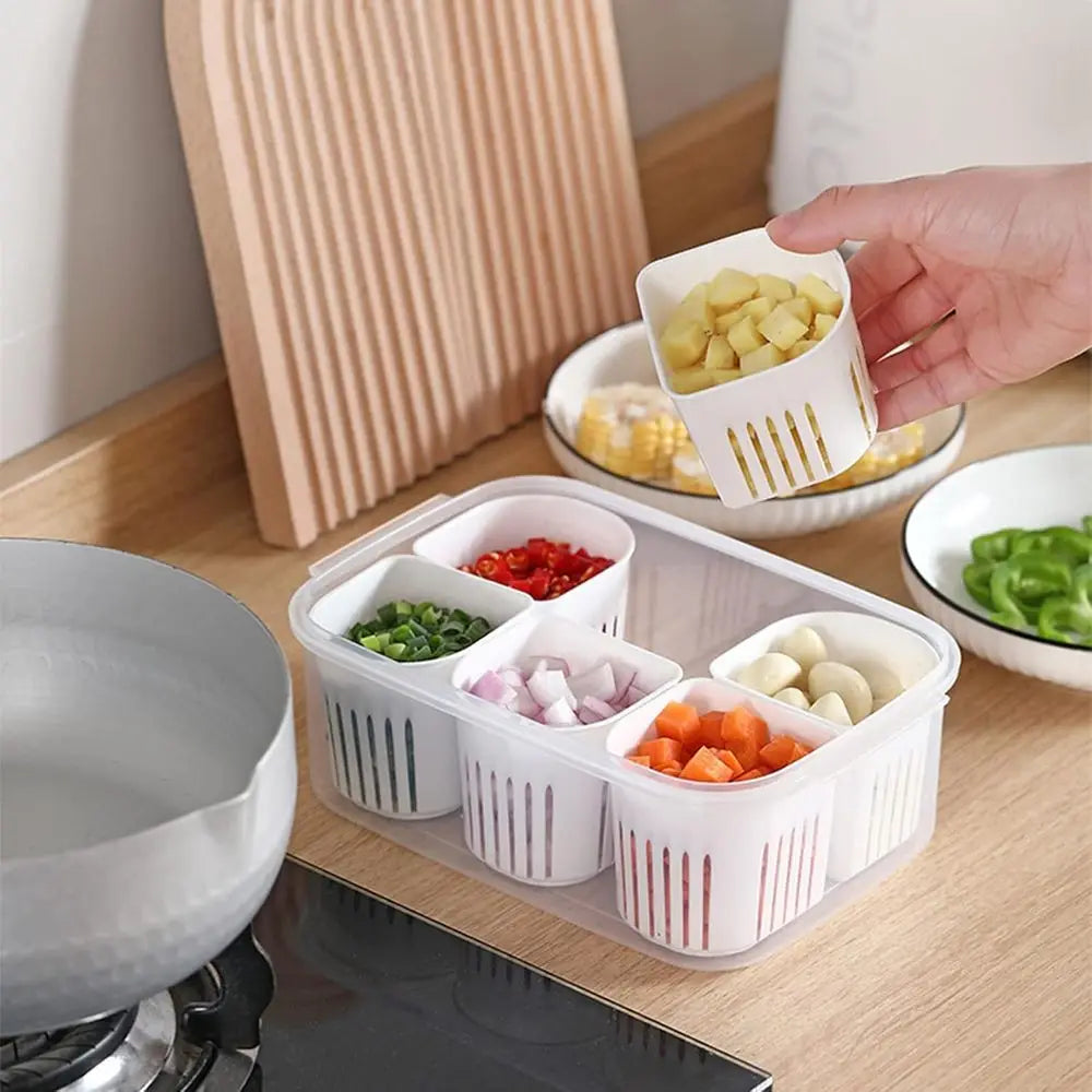 Storage Containers with Lids Airtight Refrigerator Food Fresh Box 6 Pcs Detachable Drain Basket