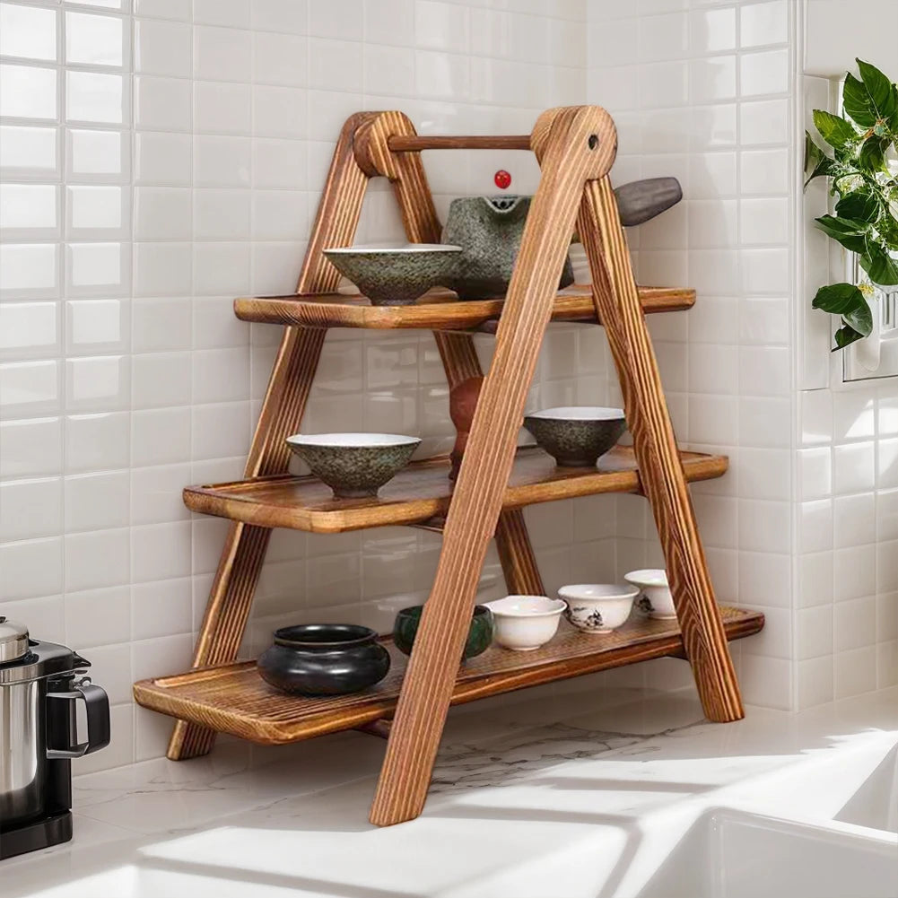 2Pcs Wooden Serving Platter Rectangular Foldable