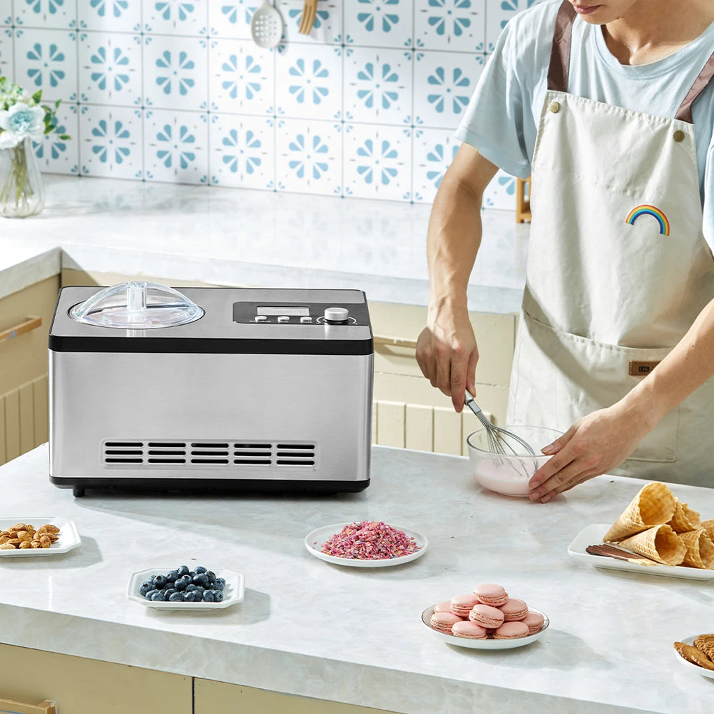 Automatic Ice Cream Maker with Built-in Compressor 2 Quart No Pre-freezing Fruit Yogurt Machine Electric Sorbet Maker