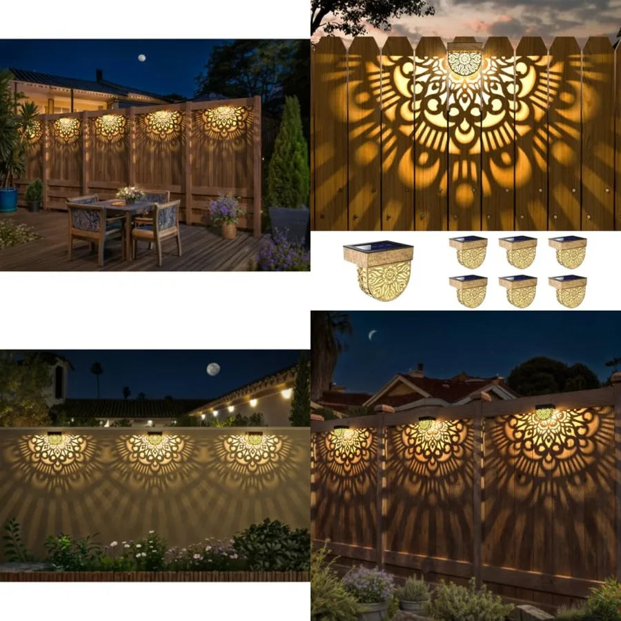 Outdoor Wall Lights Plastic Solar Powered Deck Step Stair Lights Mandala Theme Waterproof Fence Solar Light