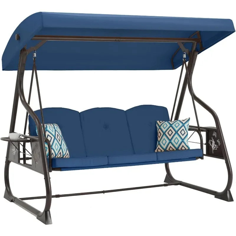 3-Seat Patio Porch Swing 800LBS  with Stand w/Canopy & Backrest Patio Glider Chair for Balcony Garden Deck