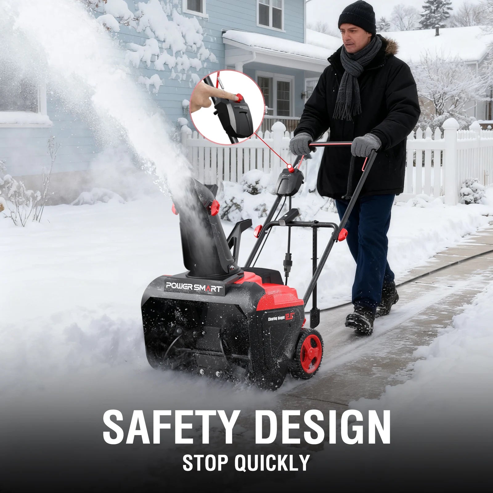 Electric Snow Thrower, 21" Snow Blower with 180° Chute, LED Light, Lightweight for Yard, Driveway & Sidewalk