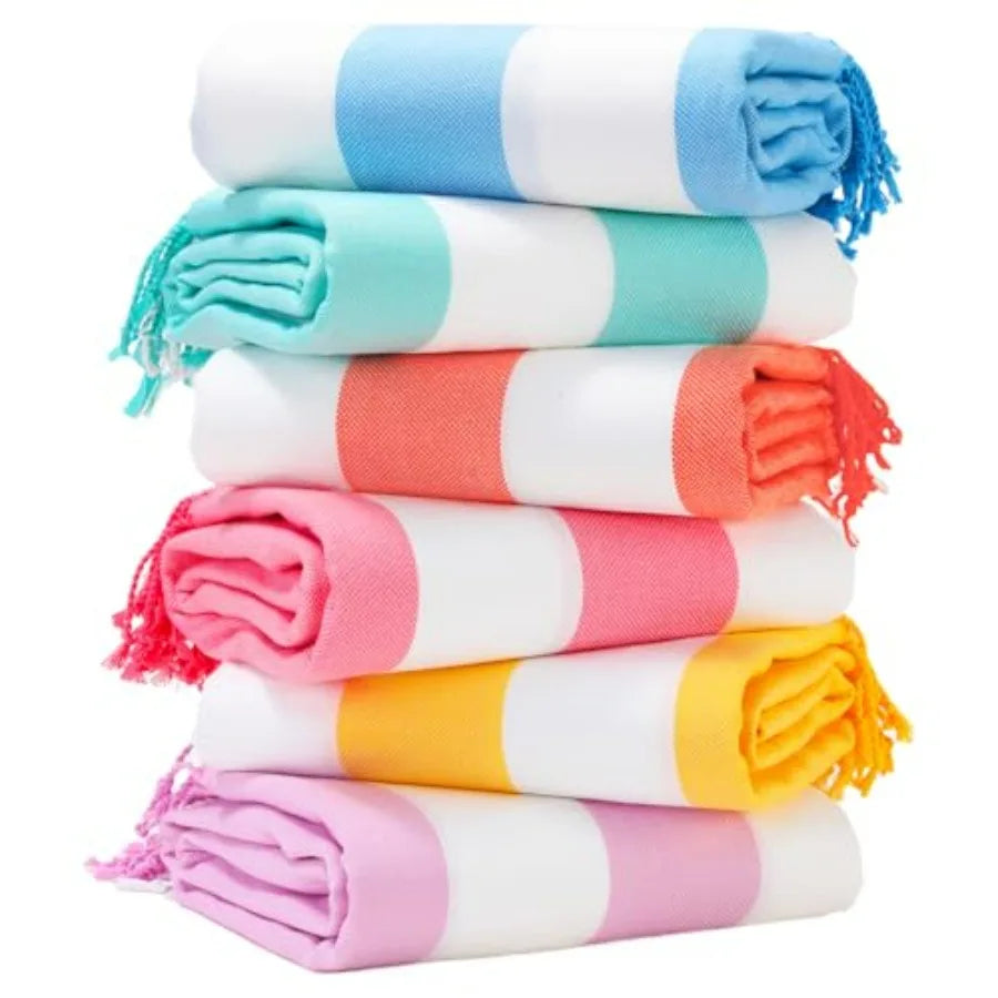 6 Packs Oversized Stripe Turkish Beach Towel 74"x38" Thin Quick Dry