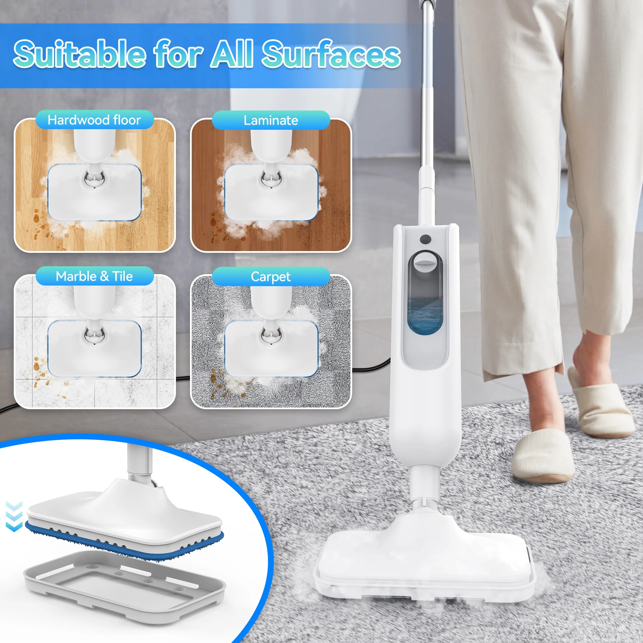 Vastorm F2 Steam Mop Detachable 6-in-1 High-Temperature Steam Cleaner Powerful Scrubbing Steam Vacmop for Kitchen Hardwood Floor Marble Floor Carpet