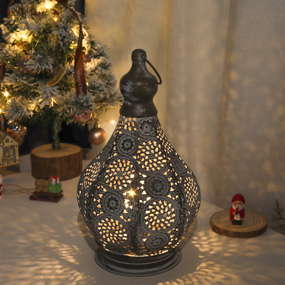 Moroccan Battery Powered Table Lamp Metal Lantern Home Decor