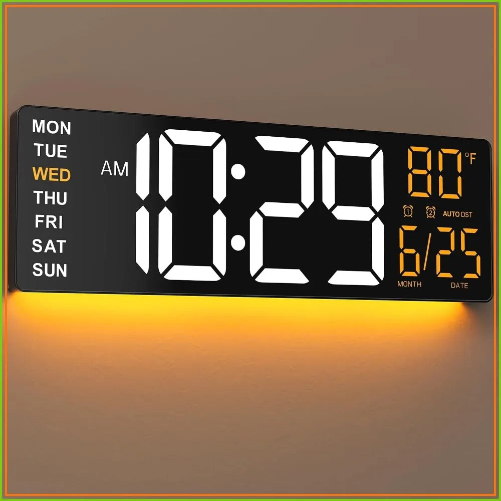 16.5" Large Digital Wall Clock With Low-Glare Display, Dual Alarms, Remote Control, Temperature For Living Room, Classroom, Home, Office