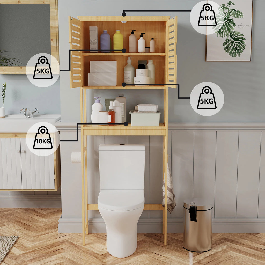 Tall Bathroom Cabinet Organizer with Cupboard and Adjustable Shelves