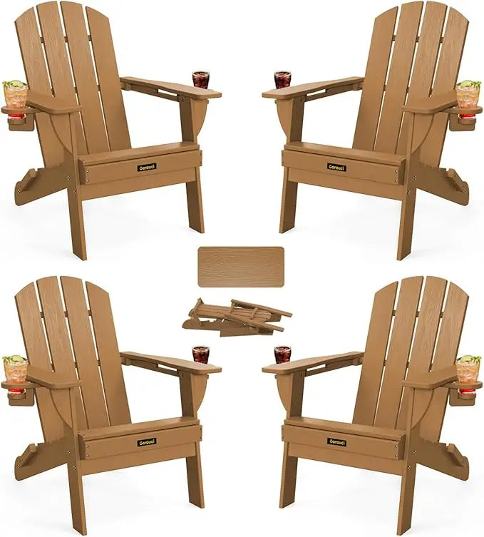 wooden Folding Adirondack Chair Set of 4
