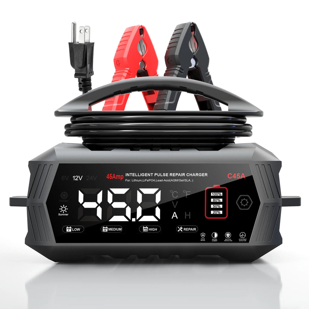 HTRC 45A/18A/10A Smart Battery Charger for 6V/12V/24V Car Motorcycles Lifepo4 Lead Acid AGM GEL PB Lithium Car Battery Repair