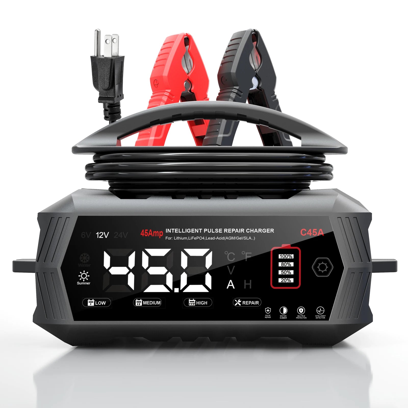 HTRC 45A/18A/10A Smart Battery Charger for 6V/12V/24V Car Motorcycles Lifepo4 Lead Acid AGM GEL PB Lithium Car Battery Repair