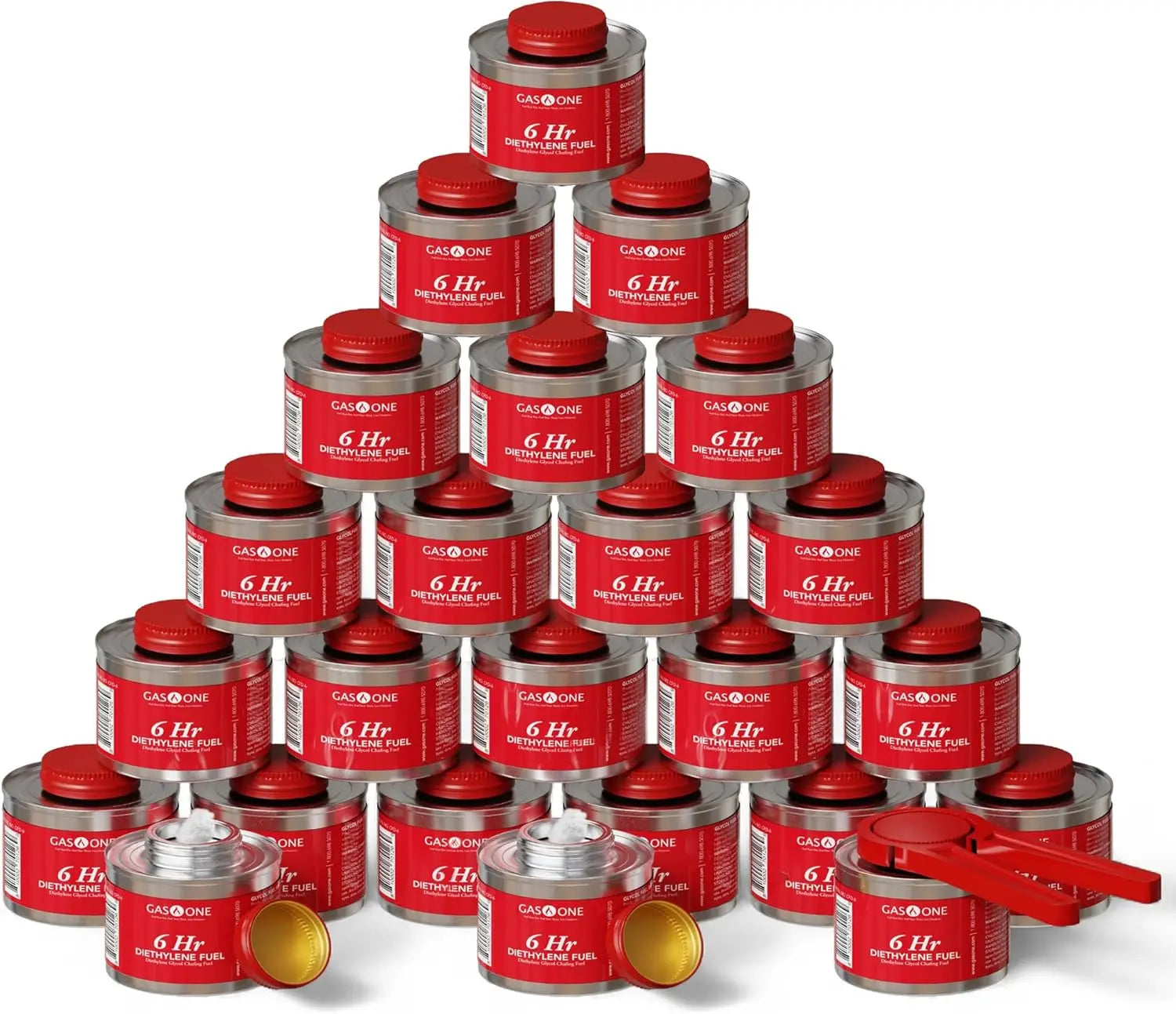 24 Pack 6 Hour Chafing Fuel - Food Warmer for Chafing Dish Buffet Set - Reusable Liquid Safe Fuel With Wick & Lid Opener