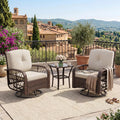 Outdoor Wicker Conversation Set, 3 PCS Swivel Rocker Chairs With Thick Cushions & Tempered Glass Table