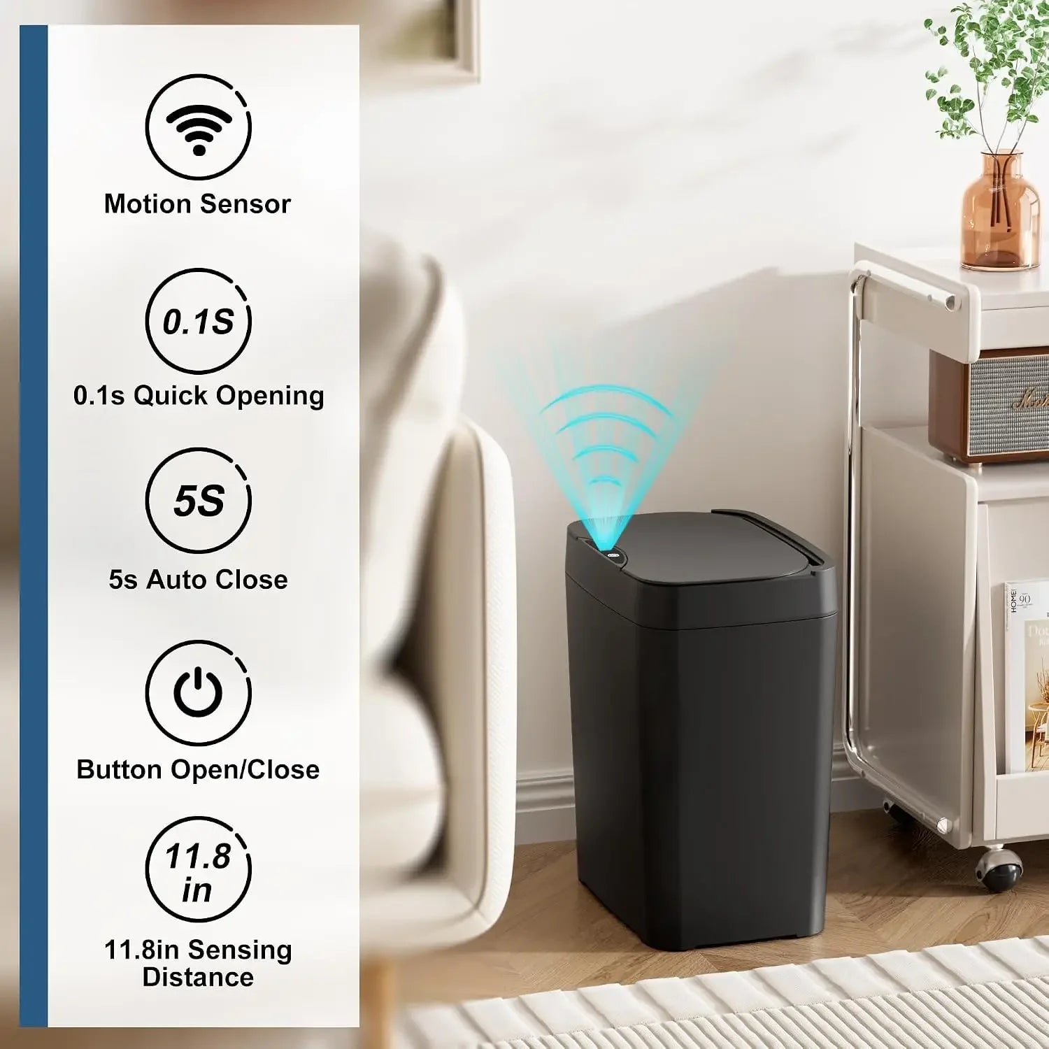 2 Pack 2.7 Gal Bathroom Trash Can with Lid, Automatic, Touchless, Slim Motion Sensor Waterproof