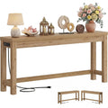 63" Console Table with Charging Station, 13.8" Deep Farmhouse Sofa Table Behind Couch with 2 AC Outlets & 3 USB