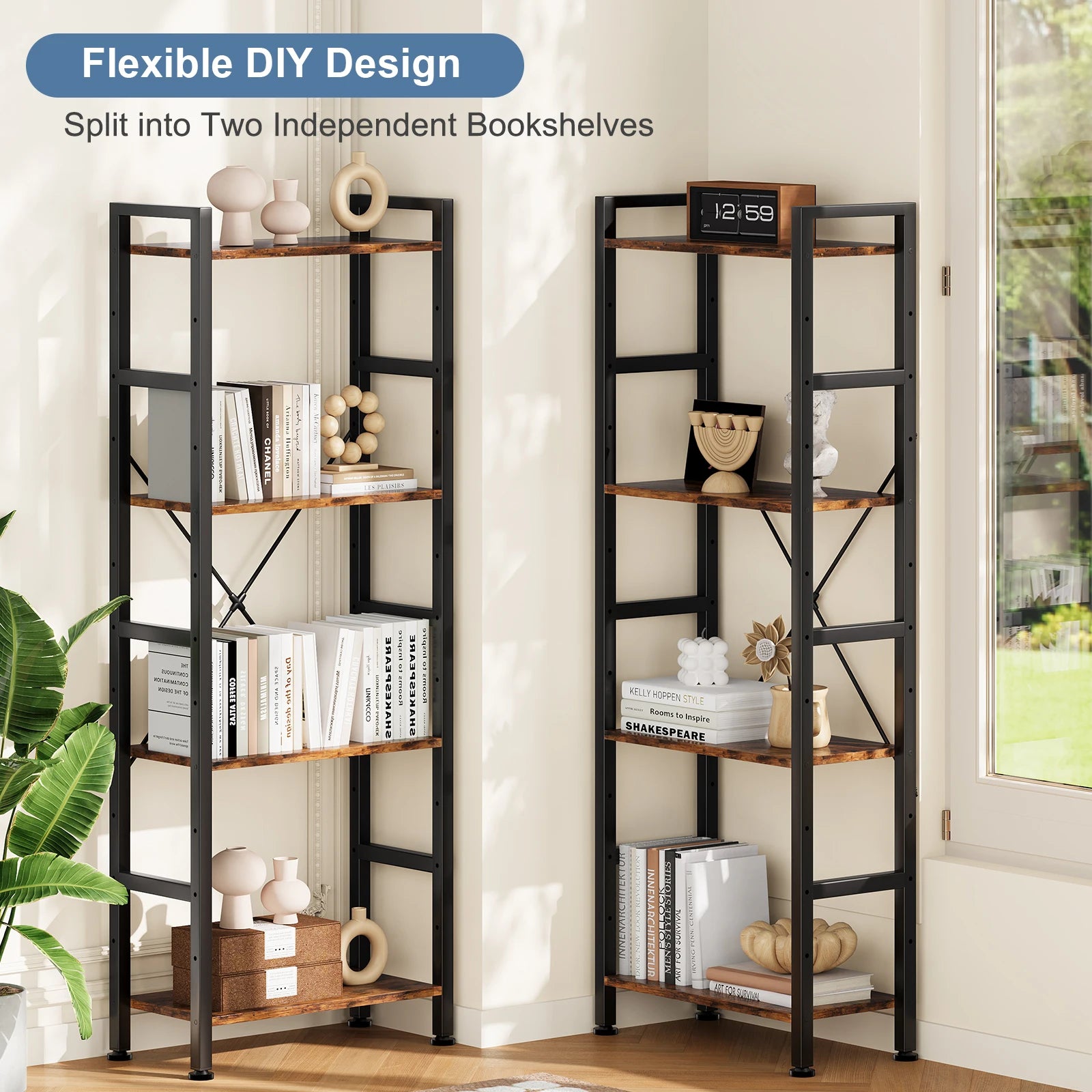 4 Tier Wide Display Bookshelf Combination Adjustable Shelf Storage Standing Shelf Stable Frame