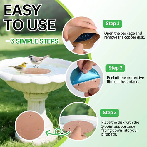 2 Pack Bird Bath Copper Discs, 99.9% Pure Copper Cleaner with Triple-Point Support, Reinforced Design for Safe Clean Water,Univ