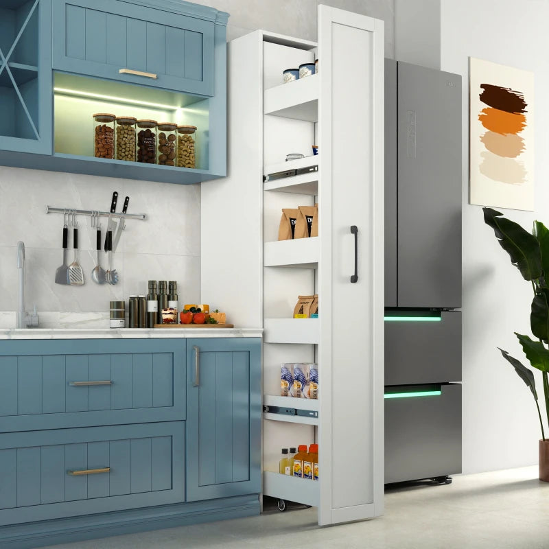 Narrow Storage Cabinet with Handle & Wheels, Pantry Shelf for Kitchen