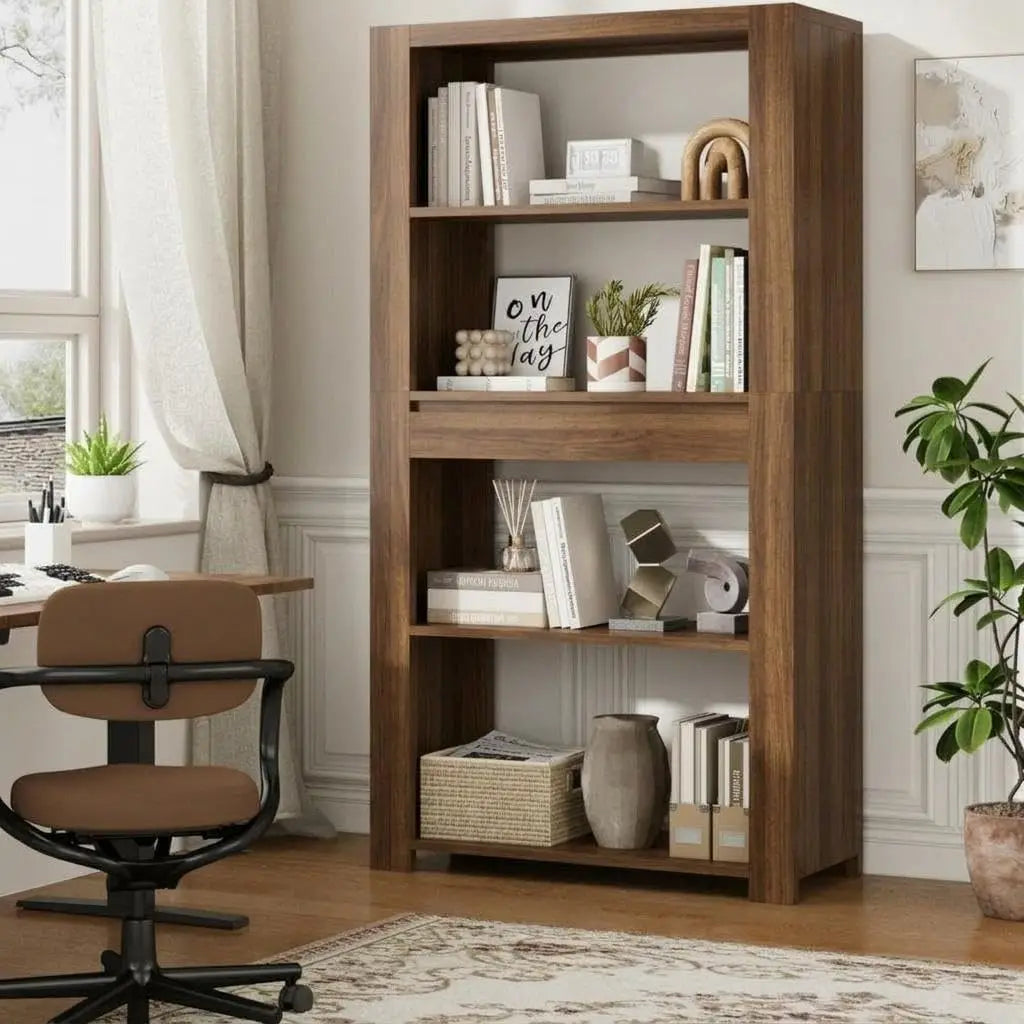 Wood Cabinet Bookcase with Drawer Simple Bookshelf Floor-To-Ceiling