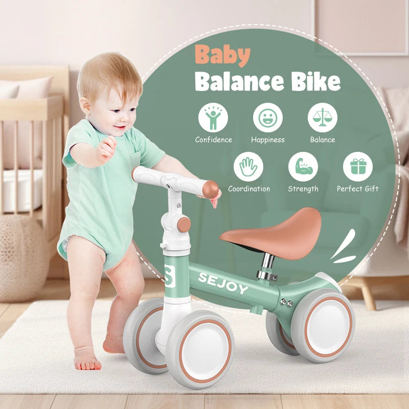 Kids' Balance Bikes for Children,Pedal-free4-Wheels Baby Toddler for 1-3 Year Lightweight