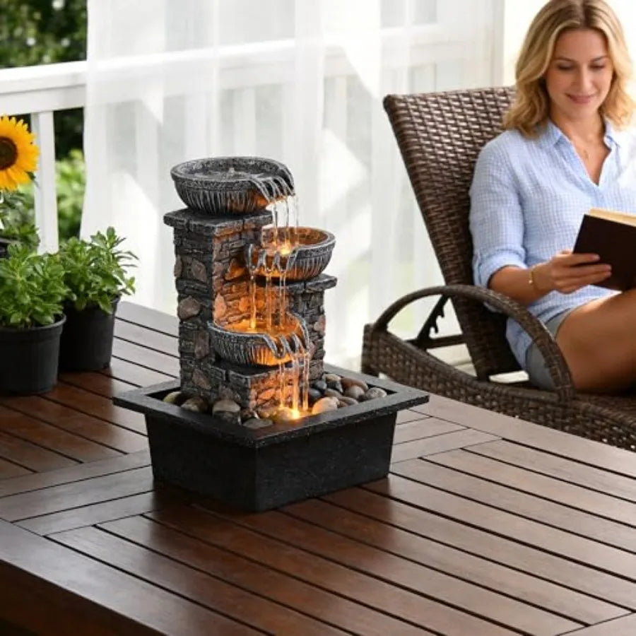 Tabletop Fountain with LED Light Soothing Water Flowing Sound Fountain Zen/Meditation Home/Office