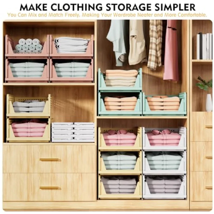 5 Pack Stackable Closet Storage Basket