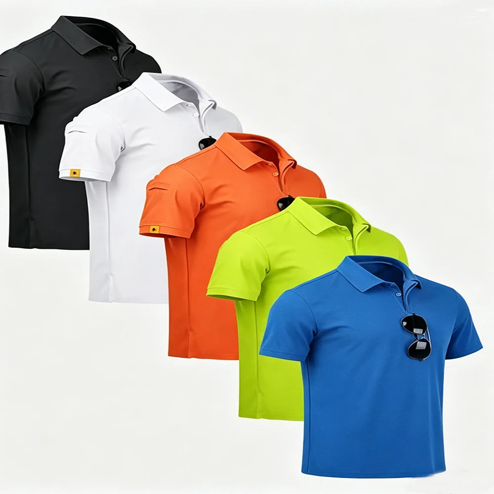 5 Pack Mens Polo Shirt Short Sleeve Sports Golf Tennis T-Shirt Moisture-Wicking Summer Shirts for Work Casual Athletic