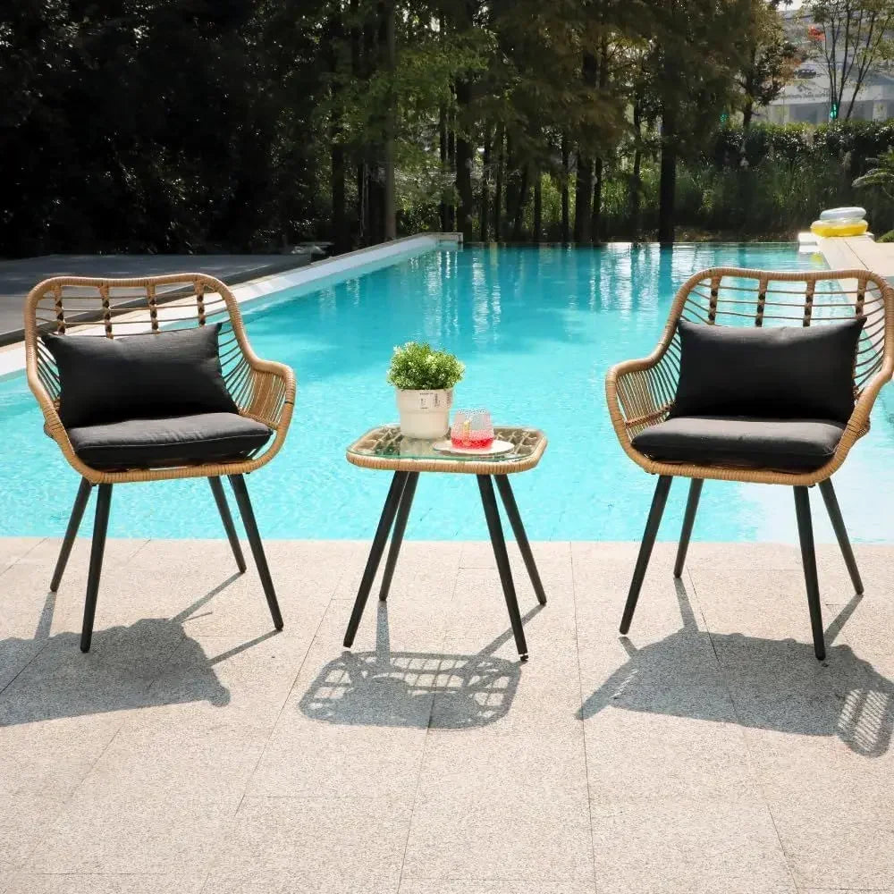 3 Pieces Patio Bistro Set, Wicker Chair Sets